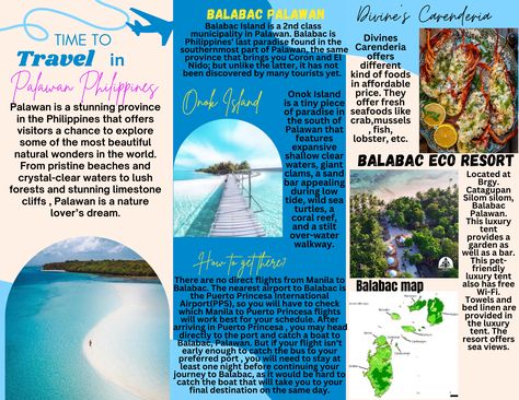 Brochure About Philippines, Tourist Brochure Design, Travel Brochure Philippines, Davao Del Sur, Tourist Brochure, Philippines Palawan, Brochure Examples, Coron Palawan, Bohol Philippines