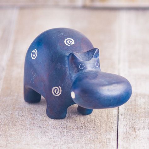 Soapstone Hippo Dark Blue Hippopotamus Skeleton, Hippo Sculpture, House Hippo, House Hippo Figurine, Hippopotamus Monster, Brass Hippo, Hippopotamus For Christmas, Desk Buddy, Handmade Fair