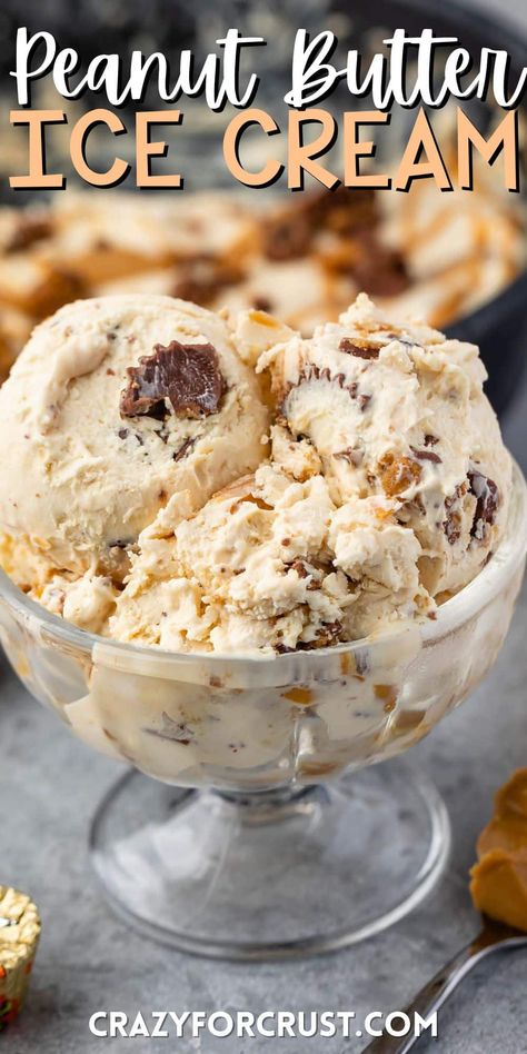 Easy Peanut Butter Ice Cream is a no churn ice cream recipe full of peanut butter - the perfect frozen recipe! Peanut Butter Ice Cream Recipe, Homemade Ice Cream Recipes Machine, Peanut Butter Cup Ice Cream, Kitchen Aid Ice Cream, Frozen Deserts, Ice Cream Recipes Machine, Sorbet Ice Cream, Butter Ice Cream, Easy Ice Cream Recipe