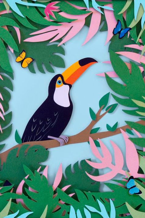 Toucan Illustration, Construction Paper Art, Paper Petals, Paper Daisies, Paper Lotus, Toucan Art, Toucan Bird, Cut Out Art, Paper Cutout Art