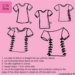 diy cut shirt... I saw a lite girl with this the other day, but the neck was cut out and the sleeves were cut off. It's a cute way to revamp a tshirt that kids sometimes have to wear, like a camp shirt, etc... Reconstructed Fashion, Cut Up T Shirt, Diy Cut Shirts, Shirt Makeover, Cut Up Shirts, Diy Sy, Shirts Diy, Bad Fashion, Dance Stuff