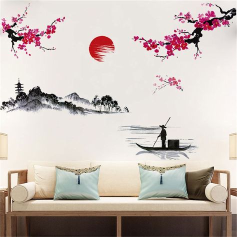 Red Cherry Blossom, Plum Flowers, Bilik Tidur, Flower Wall Decals, Study Bedroom, Wall Decor Decals, Flower Wall Stickers, Creative Wall, Childrens Room Decor