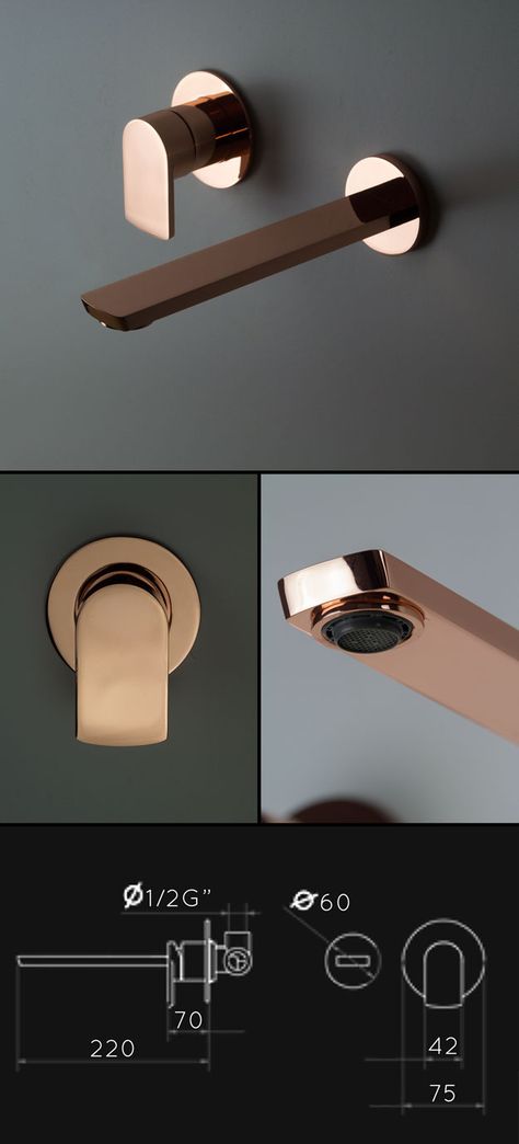 Copper Wall Basin Tap (35BB) Restauration Hardware, Bath Cabinet, Wall Basin, Gold Taps, Copper Bathroom, Wall Mounted Taps, Wall Taps, Faucet Design, Elegant Mirrors