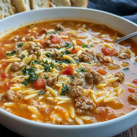 Orzo Sausage Soup Recipes, Marry Me Italian Sausage Soup, Creamy Italian Sausage And Orzo Soup, Rice And Sausage Soup, Marry Me Sausage Soup, Sausage Spinach Orzo Soup, Orzo Kale Soup, Marry Me Orzo Soup, Creamy Italian Sausage Orzo Soup