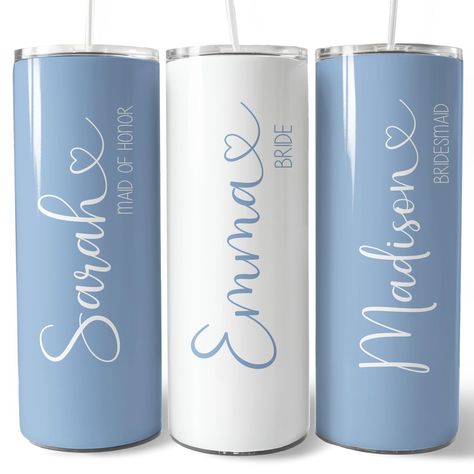 PRICES MAY VARY. PERFECT BRAIDESMAID PROPOSAL GIFT: Our personalized tumbler cups with lid and straw are the perfect bridal party favours. Featuring glossy finish and vibrant colors they are unique bridal party cups for wedding day, bachelorette party or girls trip. PERSONALIZED TUMBLERS WITH NAMES: These team bride coffee mugs can be customized with names and roles. You can gift it to Bridesmaid, Maid of Honor, Matron of Honor, Flower Girl, Mother of the Bride, Mother of the Groom, Aunt of the Dusty Blue Bridesmaid Proposal Boxes, Cups With Names, Bridal Party Wine Glasses, Party Favor Cups, Bridesmaid Diy, Bridesmaid Wine, Gifts For Wedding, Bridesmaid Tumbler, Cups With Lids