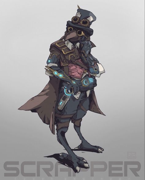 Dnd Kenku Artificer, Dnd Engineer, Scrapper Film, Kenku Artificer, Not Another Dnd Podcast, Kenku Character Art, Engineer Character Design, Kenku Dnd, Dnd Kenku