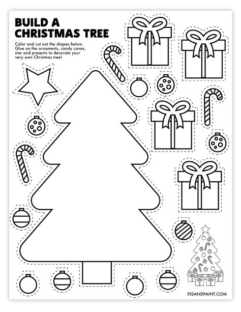 build a christmas tree pjs and paint Build A Christmas Tree, Christmas Printable Activities, Christmas Tree Craft, Free Printable Crafts, Printable Christmas Games, Christmas Worksheets, Preschool Christmas Crafts, Christmas Kindergarten, Tree Craft