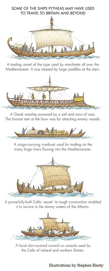 Possible types of ships used by Pytheas during his voyages. Illustrations by Stephen Biesty Stephen Biesty, Types Of Ships, Greek Ship, Historical Warriors, Ancient Mariner, Old Sailing Ships, Ancient Warfare, Classical Antiquity, Old Boats