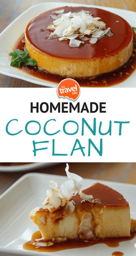 Coconut Flan – The Travel Bite Coconut Flan Recipe, Flan Recipes, Flan Dessert, Coconut Flan, Caramel Flan, Tropical Desserts, Flan Cake, Drinks Summer, Puerto Rico Food