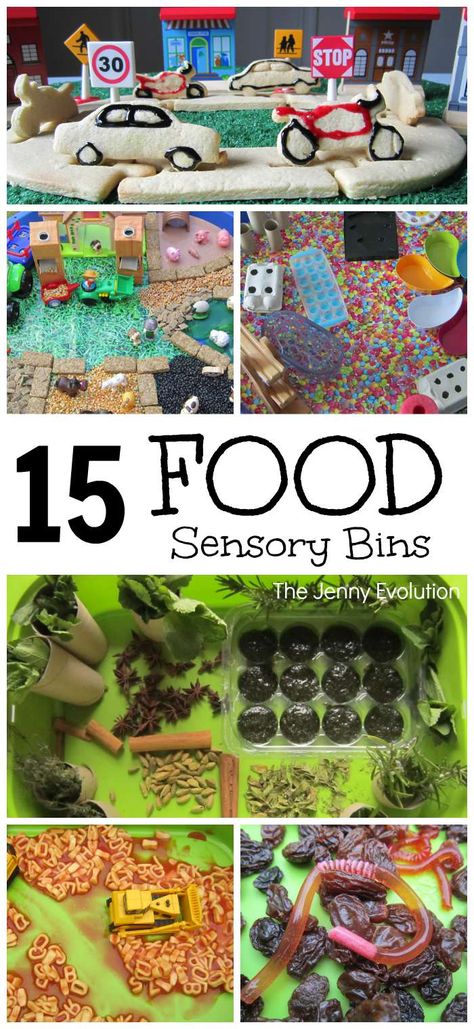 15 Fun Food Sensory Bins and Activities for Kids | The Jenny Evolution Sensory Bins For Toddlers, Garden Crafts For Kids, Sensory Tubs, Feeding Therapy, Sensory Diet, Food Activities, Sensory Integration, Sensory Table, Food Therapy