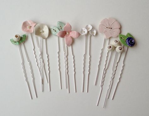 PAIR of HAIR Pins / Sticks, Your Choice, Silver Plated, Flowers, Leaves, Bridal, Whimsical, Romantic, Heirloom, Antique Style, Boho, Wedding... Diy Hair Clip, Diy Polymer Clay, Lifestyle Blog Design, Diy Hair Accessories Ribbon, Handmade Hairpin, Ceramic Hair, Polymer Clay Jewelry Diy, Design Mom, Clay Jewelry Diy