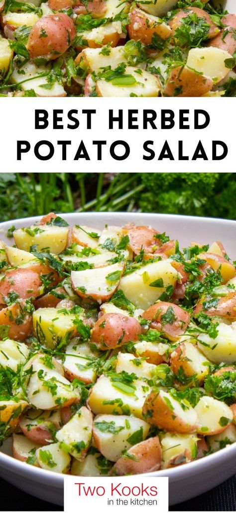 Herbed potato salad is a delicious side dish that’s quick and easy to make and bursting with lemon, garlic and fresh herb flavors.The recipe always get rave reviews at picnics, potlucks and backyard barbecues. Light Veggie Dinner Recipes, Barbecue Side Dishes Potatoes, Fresh Herb Recipes Dinners, Lemon Herb Potato Salad, Cold Summer Salads Side Dishes, Potato Bbq Sides, Fresh Sides For Bbq, Father’s Day Lunch Sides, Picnic Veggie Sides