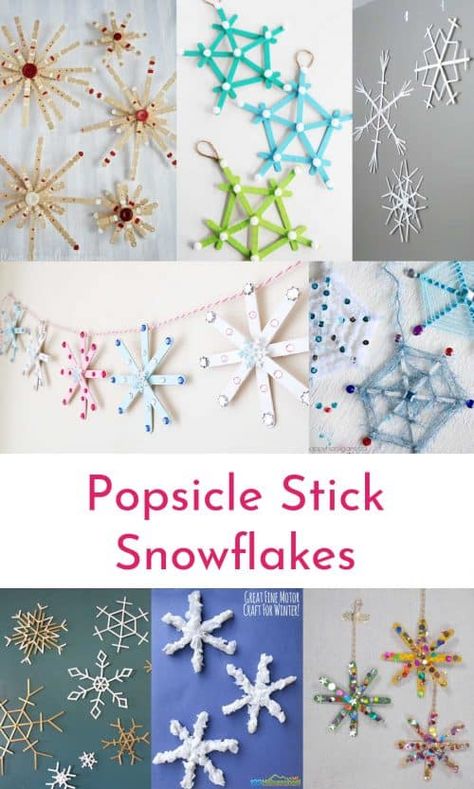 School Winter Crafts, Elementary School Winter Crafts, Popsicle Stick Snowflake Ornaments, Snowflake Ideas, Popsicle Stick Diy, Popsicle Stick Ornaments, Popsicle Stick Snowflake, Diy Snowflake, Snow Crafts