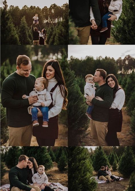 Christmas Family Pictures Outdoor, Christmas Tree Farm Photo Shoot Baby, Family Of 3 Christmas Pictures With Baby, Christmas Family Of 3 Photos, Family Christmas Pictures Poses, December Family Pictures, Christmas Photoshoot Family Outfit, Christmas Tree Mini Session, Christmas Family Pictures With Baby