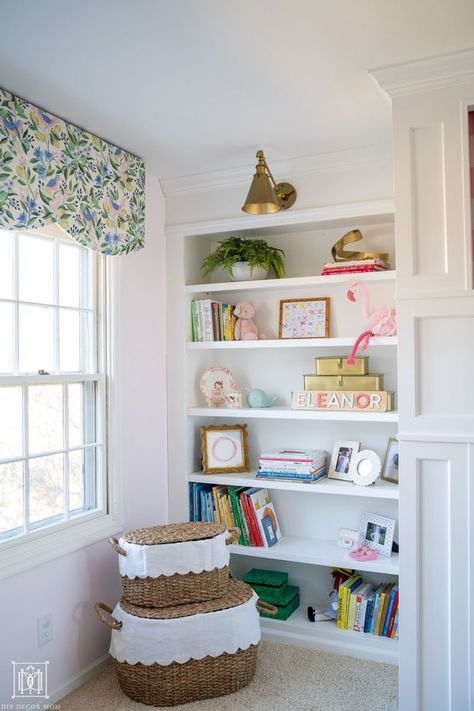 DIY Cornice Board: Fabric Covered Cornice Box Tutorial - DIY Decor Mom Diy Cornice Board, Window Valance Box, Cornice Boards Diy, Cornice Board Ideas, Cornice Boards Window Treatments, Diy Window Valance, Diy Cornice, Nursery Valance, Kids Playroom Basement