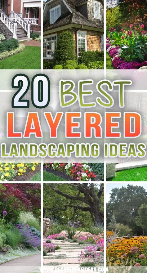 2023 Front Yard Landscaping, Layered Front Garden, Garden Layering Landscaping, How To Layer Landscaping, 2 Tier Landscaping Front Yard, Layered Garden Design, Layer Landscape Design, Layered Front Yard Landscaping, Garden Island Ideas Landscape Design