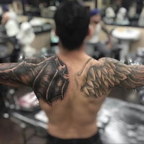 Wing Tattoos On Back, Alas Tattoo, Joe Cruz, Wing Tattoo Men, Devil Tattoo, Demon Tattoo, Mens Shoulder Tattoo, Angel Wings Tattoo, Neck Tattoo For Guys