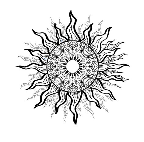 Sun Mandala Tattoo Design, Sun Rose Tattoo, Sun Mandala Tattoo, Mandalla Tattoo, Sun Mandala Design, Mandala Sun Tattoo, Mandala Sun, Moon Stars Art, Avengers Tattoo