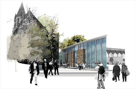 Bearsden X montage Collage Architecture, Landscape Design Drawings, Photoshop Rendering, Architecture Presentation Board, Image Collage, Architecture Board, Architecture Collage, People Walking, Architecture Graphics