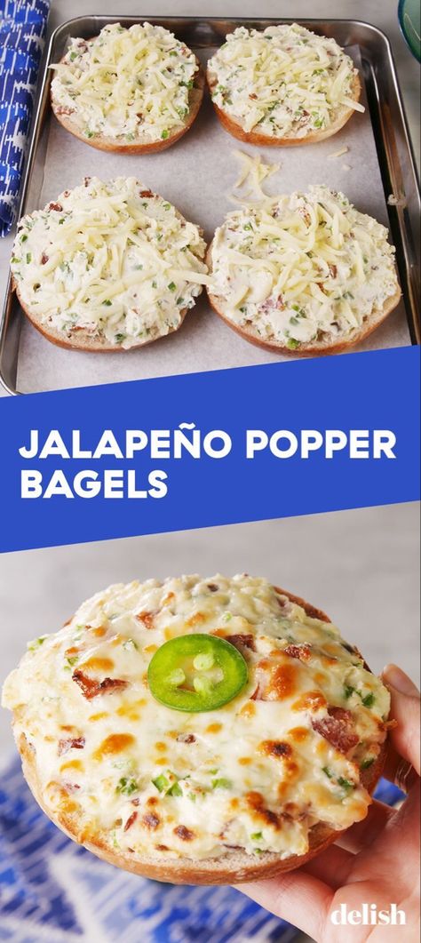 Bagel Pizza, Pizza Bagels, Diner Recept, Breakfast And Brunch, Jalapeno Popper, Cheese Sandwich, Jalapeno Poppers, Bagels, Clean Eating Snacks