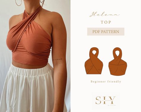 Helena crop top | digital sewing pattern | size XXS - XXL Halter Top Sewing Pattern, Fabric Tutorial, Can Upcycle, Crop Top Sewing Pattern, Trendy Crop Tops, Sewing Projects Clothes, Summer Sewing, Fabric Sewing Patterns, Patterned Crop Top