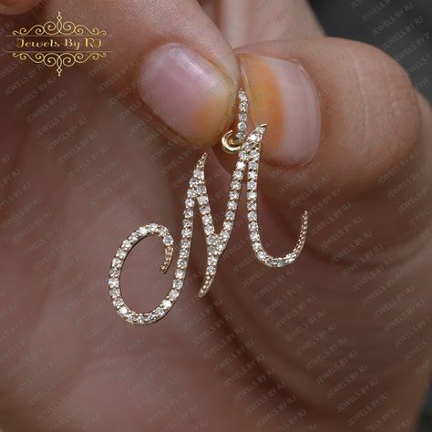 M Diamond Pendant, M Initial Pendant, Cursive M, M Initial, Gold Initial Pendant, Pendant Diamond, Monogram Jewelry, Diamond Gift, Diamond Chain