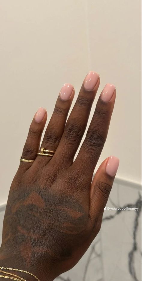 Light Pink Nails Dark Skin, Short Polished Nails, Gel Nails Natural Nail Short, Overlay On Short Nails, Very Short Natural Nails, Regular Manicure Nails, Natural Nails Black Women, Natural Painted Nails, Natural Nail Gel Manicure