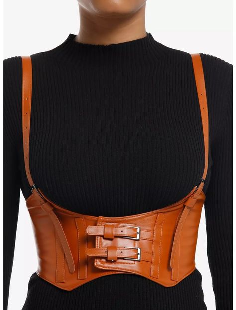 Brown Faux Leather Buckle Underbust Corset Harness Underbust Corset With Straps, Steampunk Harness, Harness Belt Outfit, Underbust Corset Pattern, Underbust Harness, Corset Belt Outfit, Corset Harness, Elf Aesthetic, Brown Harness