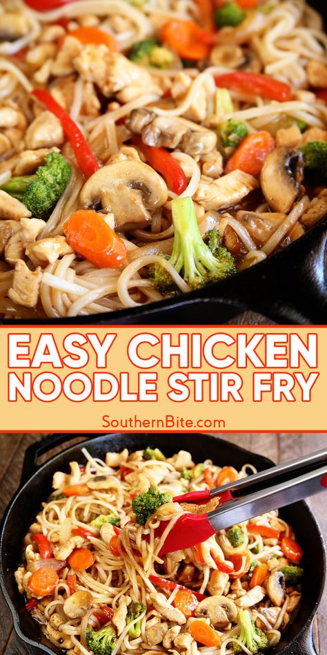 Chicken Chinese Noodle Recipes, Chicken Noodle Stir Fry, Fettuccini Noodles, Korean Meals, Easy Chicken Spaghetti, Chinese Noodle Recipes, Chicken Stir Fry With Noodles, Noodle Stir Fry, Beef Steak Recipes