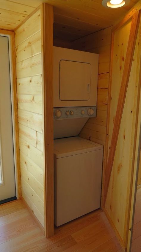 . Compact Washer And Dryer, Portable Cabins, Small Laundry Room Organization, Kombi Home, Stackable Washer And Dryer, Tiny House Nation, Tiny Cabin, Small Room Design, Tiny Spaces