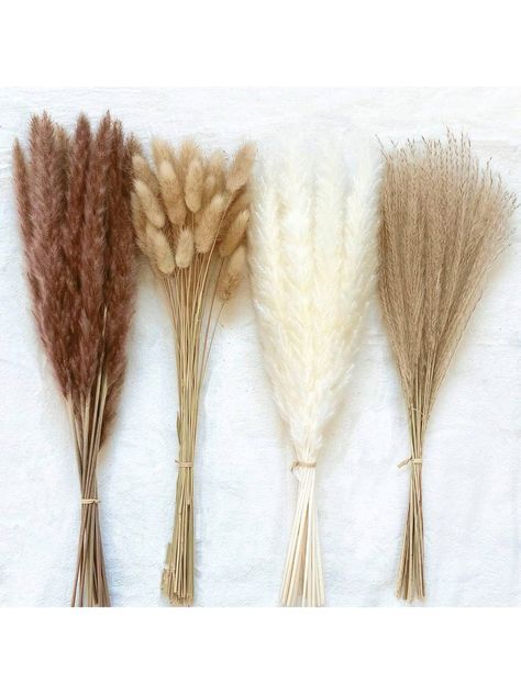 105pcs Pampas Grass Bohemian Home Decoration Kit, Carefully Selected Natural Puffy Plume Grass 17-inch Tall, White & Brown Pampas Grass, Reed, Rabbit Tail Flower For Boho Wedding Home DecorI discovered amazing products on SHEIN.com, come check them out! Rabbit Tail Flower, Dried Grass Wedding Decor, Brown Pampas, Rabbit Tail, Grass Wedding, Feather Flower, Grad Party, Pampas Grass, Bohemian Home