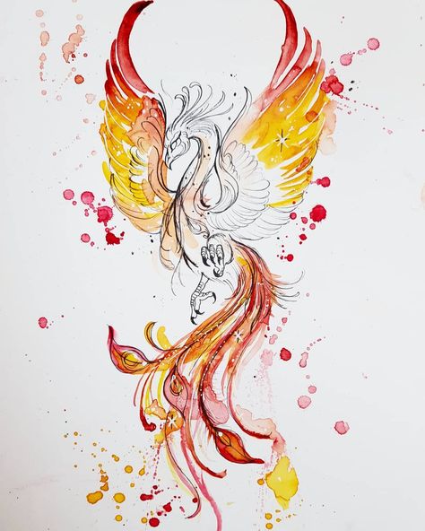 Phoenix Watercolor Tattoo, Universal Tattoo, Phoenix Watercolor, Watercolor Phoenix Tattoo, Phoenix Feather Tattoos, Phoenix Drawing, Small Phoenix Tattoos, Phoenix Artwork, Phoenix Tattoo Design