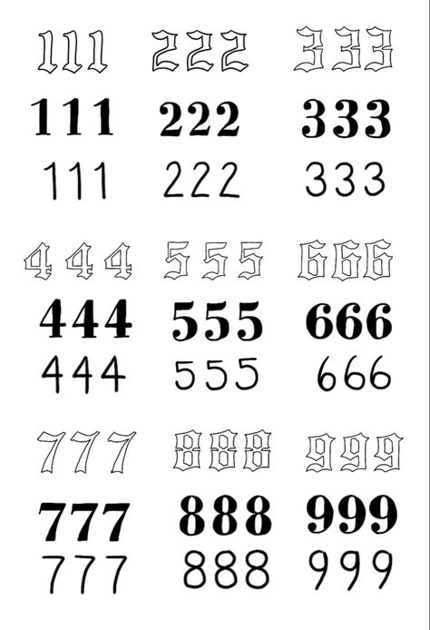 Different Number Fonts For Tattoos, Tattoos Numbers Fonts, Numbers Different Fonts, Cool Tattoo Fonts Numbers, Different Fonts For Tattoos Numbers, Different Fonts For Numbers, Tattoo Lettering Practice, Simple Fonts For Tattoos, Best Number Fonts For Tattoos