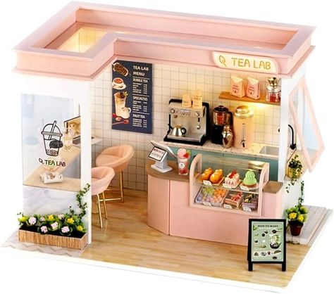 Amazon.com: Flever Dollhouse Miniature DIY House Kit Creative Room with Furniture for Romantic Valentine's Gift (Sunshine Tea Station) : Toys & Games Mini Room Diy, Mini Furniture Diy, Place Reference, Diy Mini House, Mini Cafeteria, Miniature Cafe, Mini Bakery, Barbie Crafts, Mini Cafe