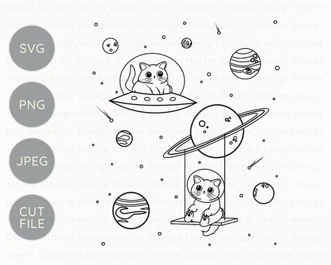 Space With Stars, Lover Vinyl, Cats In Space, Funny Astronaut, Cat Tattoo Simple, Astronaut Tattoo, Planet Drawing, Graphic Png, Alien Tattoo