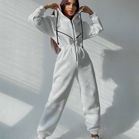 Sports And Casual Women's Hooded Jumpsuit Pant length: Long pants Fabric name: Cotton blend Main fabric composition: spandex Sleeve type: regular sleeve Sleeve length: Long sleeved Size: S, M, L, XL https://zeensphere.com/products/sports-and-casual-womens-hooded-jumpsuit Casual Fashion Korean, Zipper Outfit, Hoodies Zipper, Hoodie Jumpsuit, Elegant Jumpsuit, Overalls Casual, Drawstring Jacket, Collar Jumpsuit, Green Street