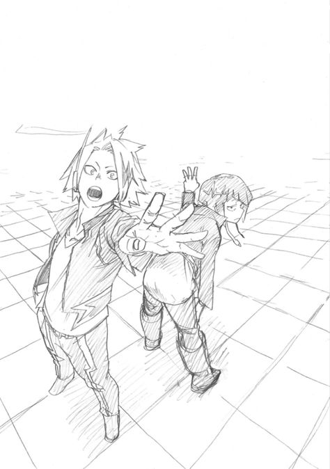 Denki And Jirou, Bnha Kaminari, Kaminari Denki, Perspective Drawing Lessons, White Drawing, Perspective Art, 캐릭터 드로잉, Perspective Drawing, Arte Inspo