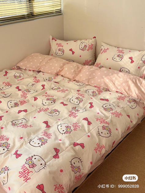 Hello Kitty Bed, Hello Kitty Rooms, Hello Kitty Aesthetic, Cute Blankets, Pretty Room, Room Tour, Dream House Decor, Blanket Set, Dream Bedroom