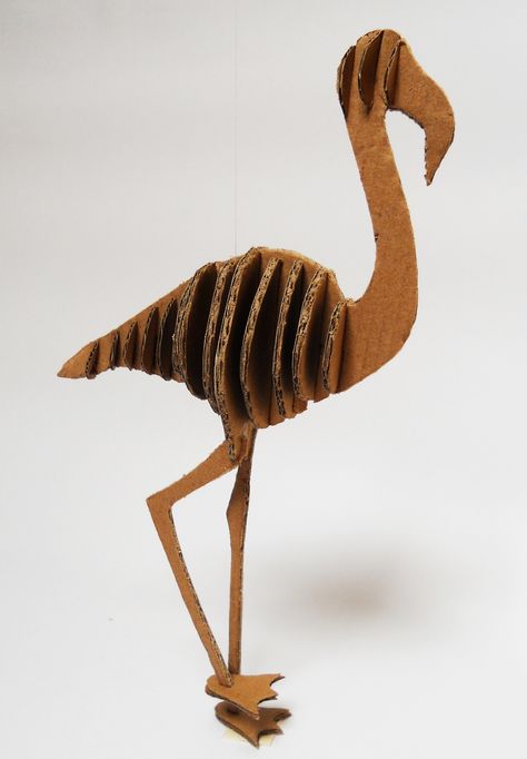 Cardboard Flamingo, 3d Cardboard Animals, Cardboard Structures, Halloween Zoo, Bird Puppet, Cardboard Animals, Project Abstract, Flamingo Craft, Nature Room