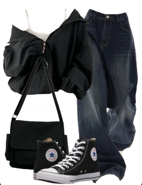 OOTD: Hooded Zip Up Jacket + Boyfriend Jeans + Large Canvas Satchel Bag Cute Acubi Outfits, Cute Crop Top Outfits With Jeans, Y2k Outfits Street Styles Aesthetic, Cute Outfits With Baggy Jeans, Cute Outfits With Hoodies, Wardrobe Outfits Ideas, Comfy Clothes Outfit, Y2k Jacket Outfit, Cute Baggy Jeans Outfit