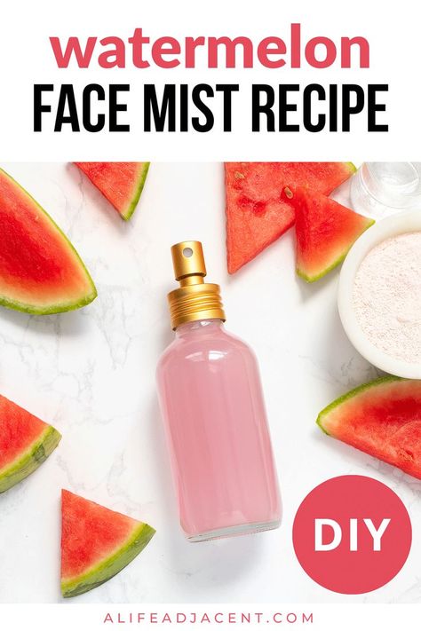 Watermelon face mist in glass spray bottle surrounded by fresh cut watermelon slices sitting beside a marble bowl filled with watermelon powder. Text overlay: watermelon face recipe DIY. Homemade Face Products, Easy Diy Skincare Products, Easy Diy Self Care Products, Diy Crafts Cute Easy, Face Mist Recipe, Diy Face Oil Recipe, How To Make Your Own Skin Care, Diy Self Care Recipes, Diy Selfcare Products