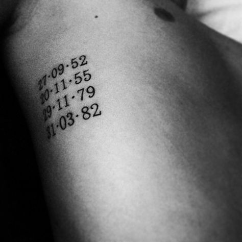 birthdates of my family Family Birthdate Tattoos, Birthdates Tattoo Ideas, Parents Birthdate Tattoo, Multiple Date Tattoo Ideas, Small Family Tattoo Ideas Symbols, Parents Bday Tattoo, Date Of Birth Tattoos Men, Birthdates Tattoos, Birthday Tattoo Ideas Men