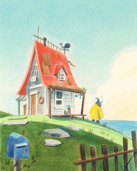 Toni Galmés, House Illustrations, Storybook Illustration, Sky Illustration, Sky House, Illustration Landscape, Colorful Sky, Children's Illustration, House Illustration