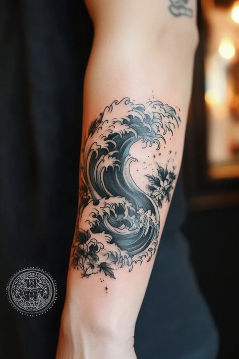 Explore the beauty of the sea with these stunning ocean tattoo ideas for women. From small designs to breathtaking sleeves, find your perfect ocean tattoo design to showcase your love for the deep blue. Let the waves inspire you and dive into a world of endless creativity with these unique ocean tattoos. Whether you're dreaming of a delicate sea creature or an intricate underwater scene, there's something magical about expressing your connection to the ocean through body art. Tsunami Tattoo, Sea Waves Tattoo, Sea Creature Tattoo Ideas, Water Dragon Tattoo, Waves Tattoo Design, Marine Life Tattoo, Wave Tattoo, Sea Tattoo Ideas, Sea Inspired Tattoos