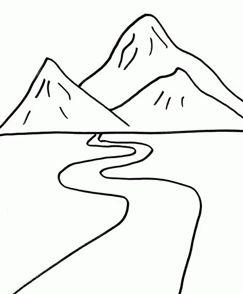 Mountains Coloring Pages Mountain Easy Drawing, Pepeha Art, Mountain Coloring Pages, River Drawing, Coloring Pages Nature, Mountain Pictures, Mountain Drawing, Landscape Quilt, Quilt Modernen