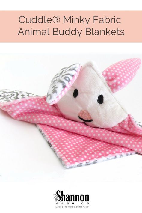 With Easter just around the corner, Buddy Blankets by @sew4home are excellent additions to Easter baskets. Whether you sew a kitty or a bunny, these blankets provide both comfort and companionship to your little loved ones. #Shannonfabrics #cuddle #sewingtips #sewingtutorial #sewing #sew #fabric #spring #blanket #blankets #crafts #DIY #stuffedanimal #easter #bunny #kitty #easterbunny #easterbasket #eastercrafts #easterblanket Bunny Blanket Buddy, Lovey Sewing Pattern, Spring Blanket, How To Sew Baby Blanket, Bunny Lovey, Bunny Blanket, Lovey Pattern, Kitty Baby, Baby Security Blanket