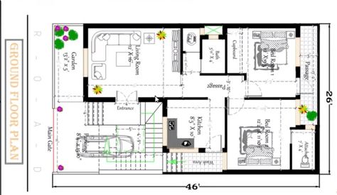 South Facing House Design Plan in India, 26*46 Size House Basic Elements of Home Design Home Construction Cost, South Facing House, 30x40 House Plans, Narrow House Plans, 2bhk House Plan, House Main Gates Design, Indian House Plans, House Outer Design, Small House Front Design