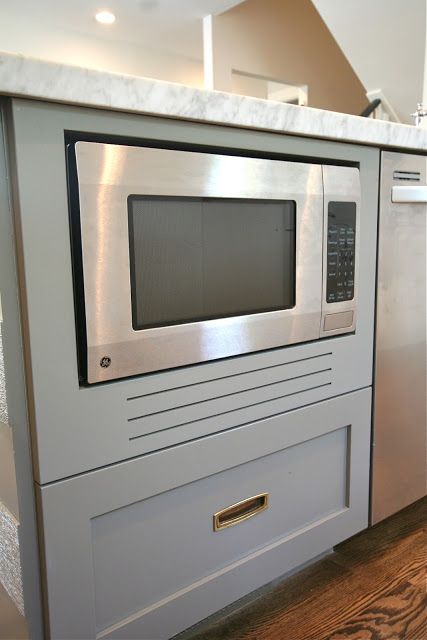 how to fake a built-in microwave - design*dump Built In Microwave Cabinet, Hidden Microwave, Microwave In Island, Big Fridge, Microwave Cabinet, Cabinet Inspiration, Cabinet Plans, Microwave In Kitchen, Built In Microwave