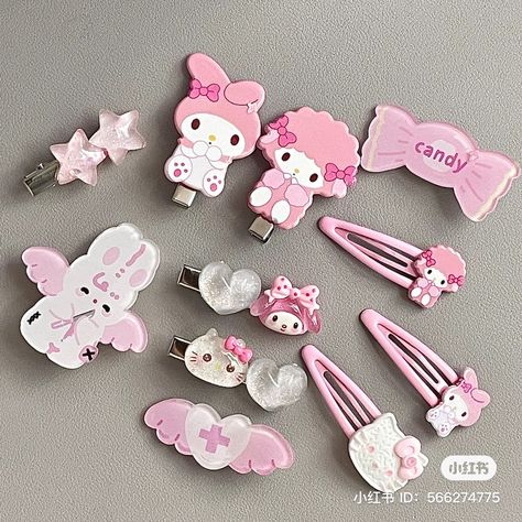 Hello Kitty Clips, Hello Kitty Hair Clips, Hello Kitty Hair, Kawaii Hair Clips, Pink Hair Clips, Melody Hello Kitty, Hello Kit, Kawaii Hairstyles, Get Money