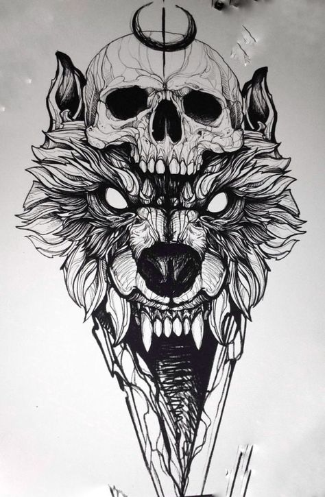 Tattoo Crane, Wolf Tattoo Sleeve, Wolf Skull, Norse Tattoo, Wolf Tattoo Design, Mythology Tattoos, Sketch Tattoo Design, Dark Art Tattoo, Skull Tattoo Design